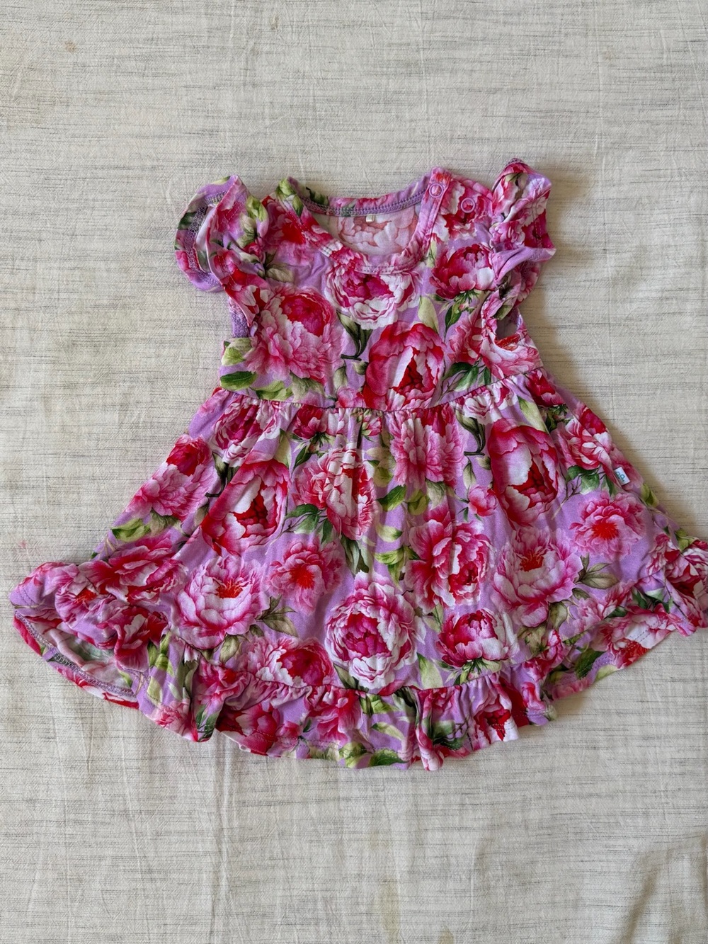 Posh Peanut Pink Floral Ruffle Sleeve Dress with Bodysuit